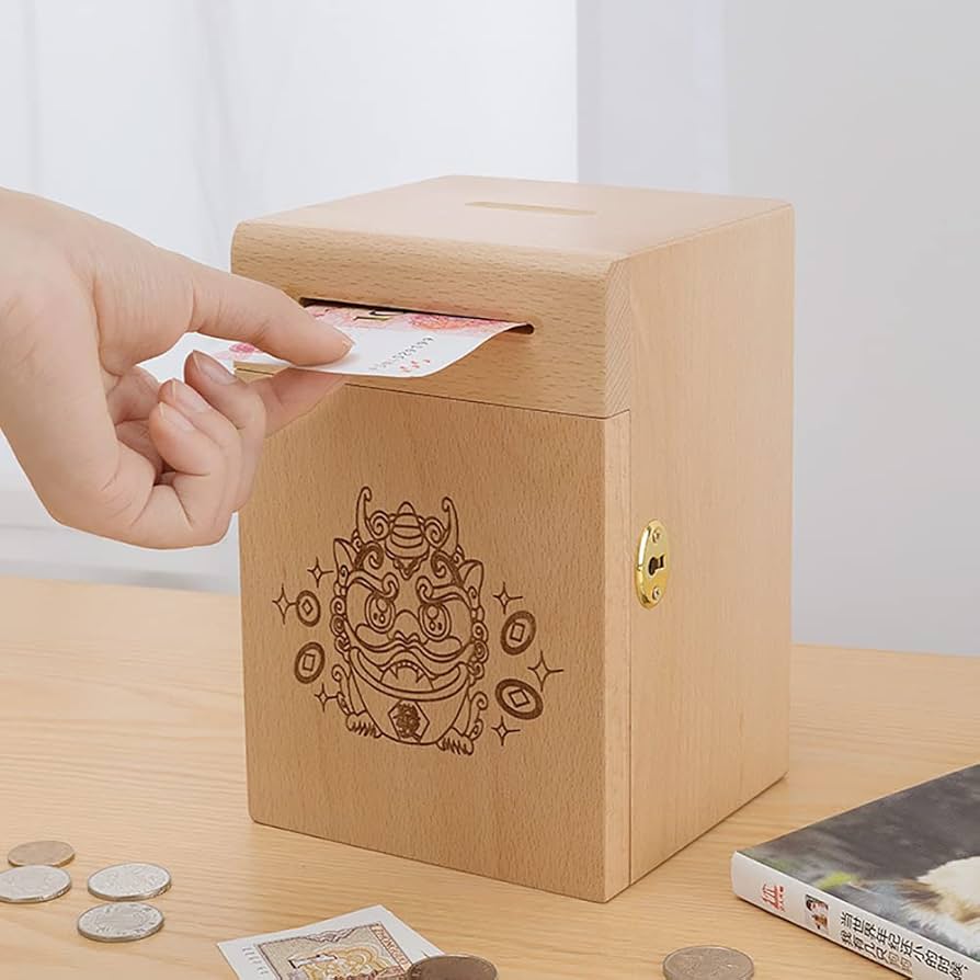 Amazon.co.jp: 貯金箱 宝箱 鍵付き お札の貯金箱 木製 木 大容量