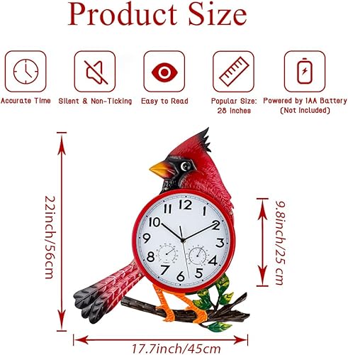 Miniatura 2 de Reloj grande para exteriores, silencioso, sin tictac, reloj de pared para exteriores con termómetro y humedad, relojes decorativos al aire libre