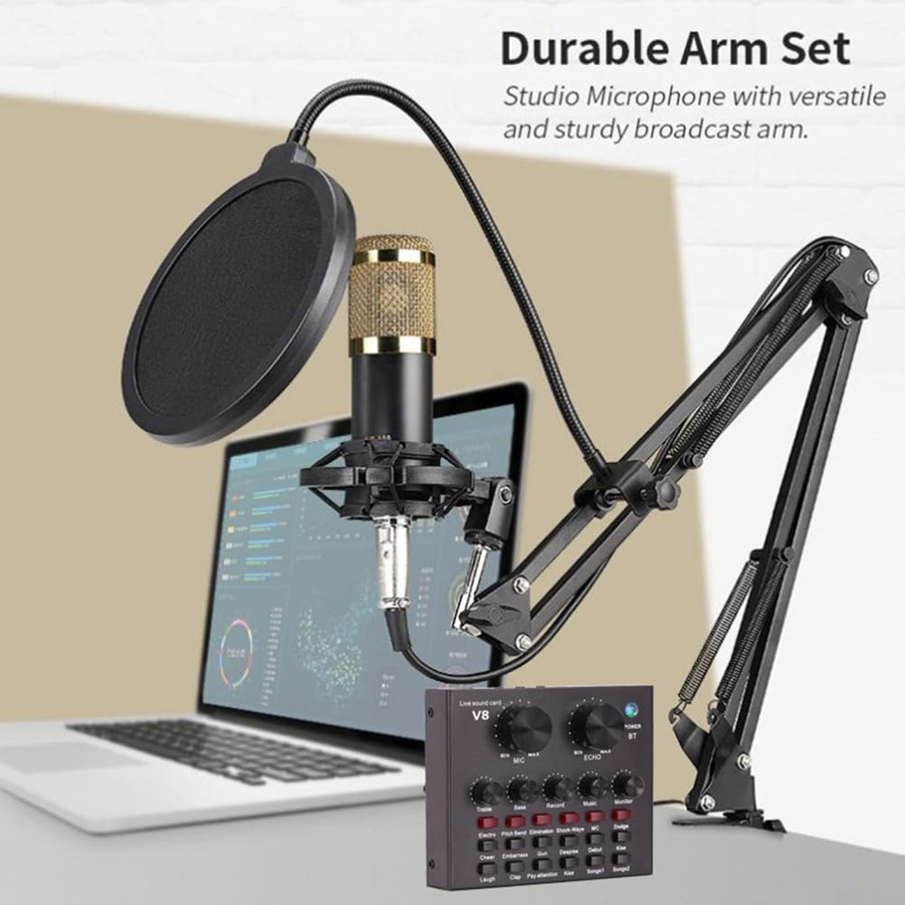 V8 V8S USB-Audio-Mixer für Telefon und Computer, professionelles Mischen und Soundkarte für Live-Übertragungen (V8-BM800 Kit)