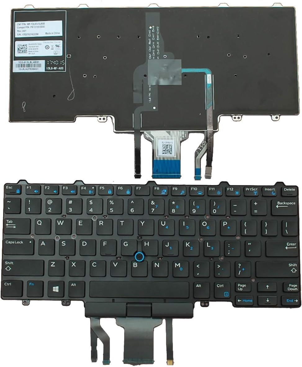 Laptop Replacement US Keyboard for Dell Latitude E5450 E5470 E7450 E7470 7480 7490 5480 5488 Laptop No Frame, with Pointer, with Backlight
