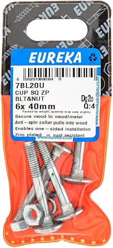 Eureka Cup Square Bolt & Nut Galvanised 4-Piece Set, 6 mm x 40 mm Size