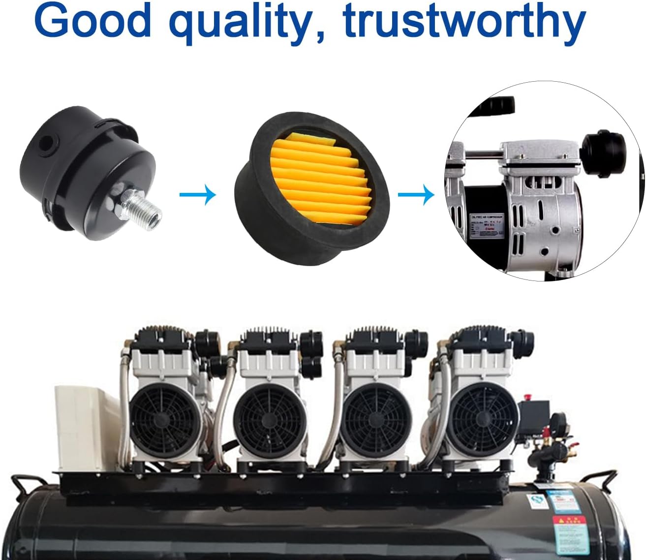 2Pcs Air Compressor Silencer Filter, Thread Metal Air Compressor Intake Filter Sound Muffler Silencer, Air Compressor Replacement Parts，Air Compressor Silencer Filter Elements (1/2)