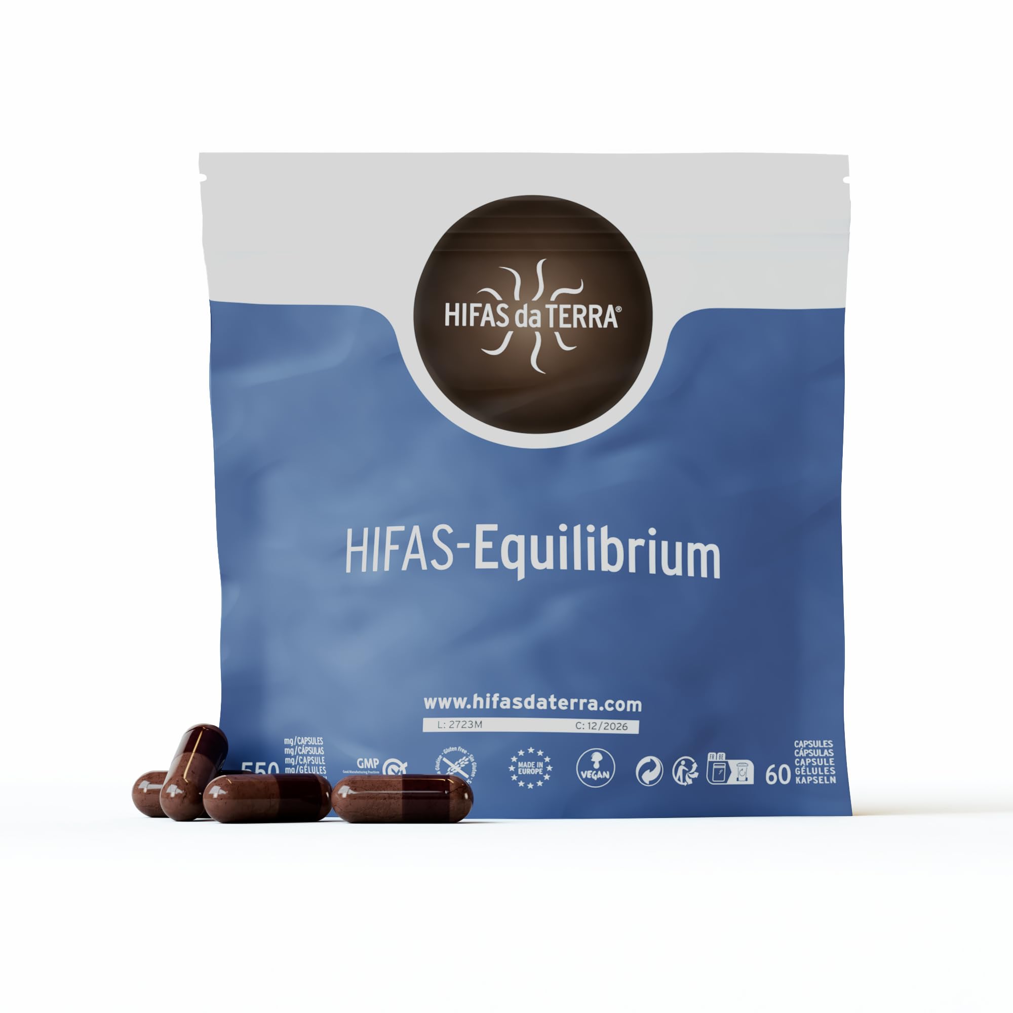 HIFAS DA TERRA - HIFAS-Equilibrium Extractos de Hongos Puros de Reishi, Melena de León y Cordyceps para Equilibrar el Bienestar Físico y Emocional - Refill 60 Cápsulas