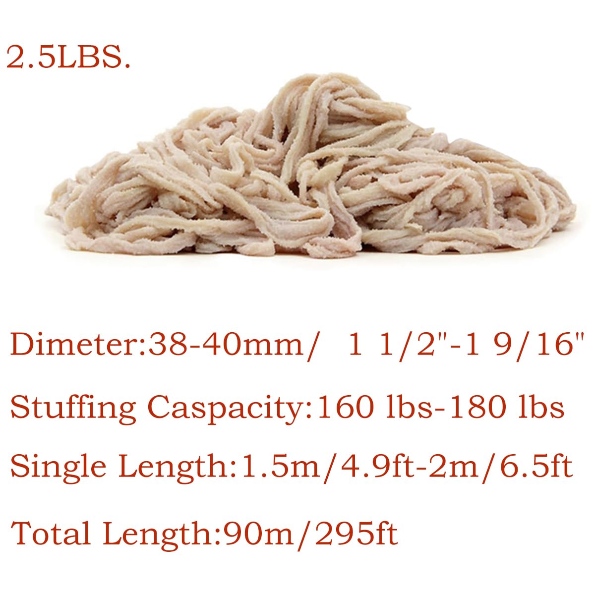 Natural HOG Casings for Sausage Making, 2.5LB, Durable and Tear-Resistant Sausages, Makes 230lb