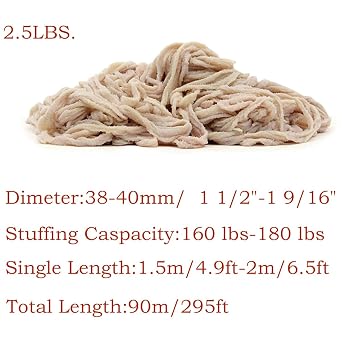 Natural HOG Casings for Sausage Making, 2.5LB, Durable and Tear-Resistant Sausages, Makes 230lb