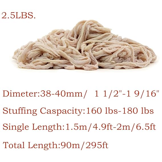 Natural HOG Casings for Sausage Making, 2.5LB, Durable and Tear-Resistant Sausages, Makes 230lb