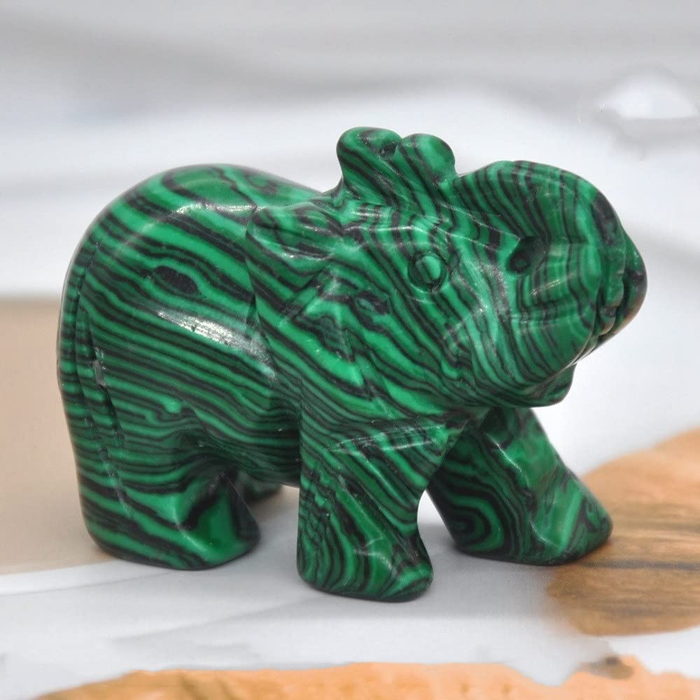 Hxscoo Malachite Turquoise 1Pcs Elephant Statue Figurine Natural Crystal Amethyst Rose Quartz Jasper Animals Stone Carved Feng Shui Home Office Craft Decor (Color : Size : 1.5 Inch)