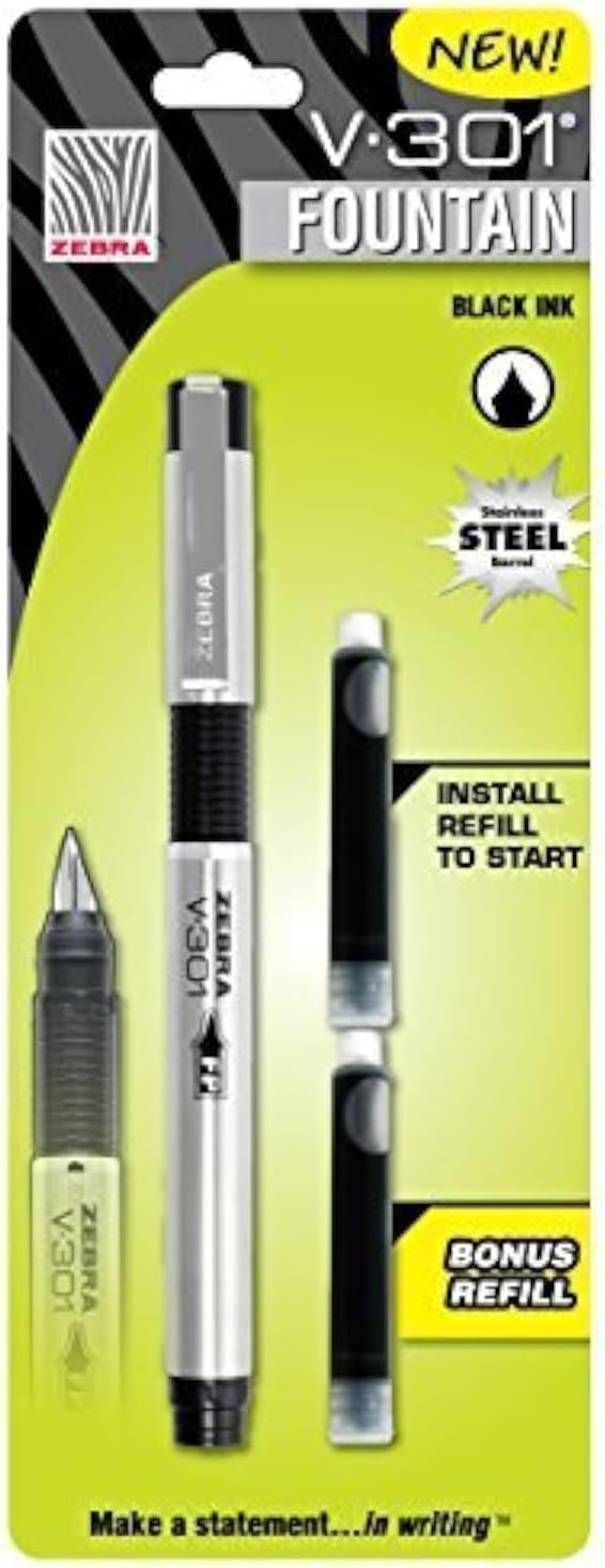 Zebra V-301 Stainless Steel Fountain Pen with Refill (48111) by Zebra Pen