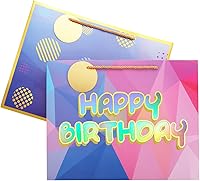 Vista 8 de Cmecial Bolsa de regalo de cumpleaños extragrande, 16 pulgadas, lámina dorada/láser, bolsa de regalo con papel de seda para mujeres, niñas, niños