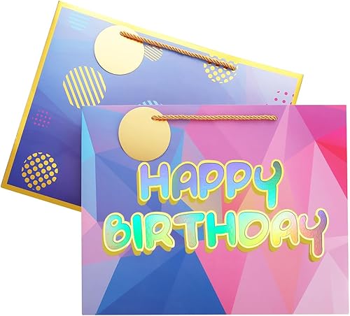Miniatura 8 de Bolsa de regalo de cumpleaños láser de 16 pulgadas con papel de seda, bolsa de regalo extra grande para regalos, bolsa de regalo de cumpleaños
