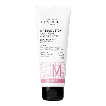 قناع Novexpert Detox مع الطين الوردي الكريمي - ينظف مسام الوجه من الشوائب والزيت الزائد - يشعر الجلد بالانتعاش والأكسجين على الفور - مضاد للحساسية - نباتي - جميع أنواع البشرة - 2.53 Oz