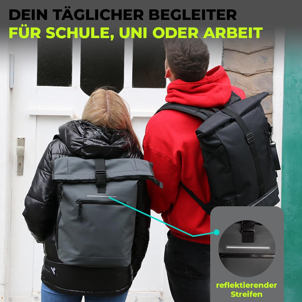 LANGENBERG Trenton Rolltop Rucksack - Wasserdichter Rucksack mit bequemen Schultergurten - Laptop Rucksack Herren und Damen - Wasserfester Rucksack groß mit 30 Liter Volumen