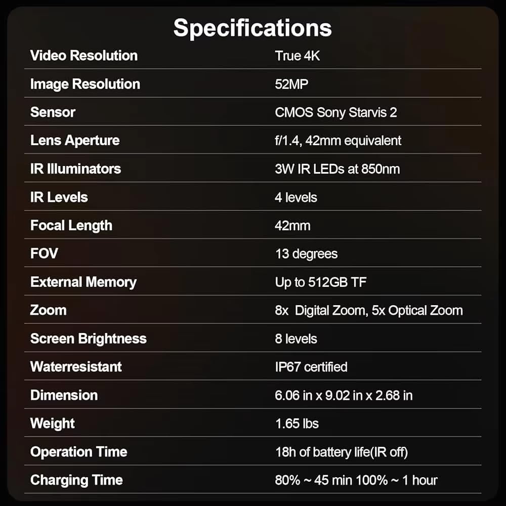 Prismaticos Vision Nocturna Gafas Infrarrojos Visión Nocturna para Caza 8X Zoom 3 IPS Pantalla - Regalos para Hombres Papá Esposo - Largo Alcance Binoculares Batería de 5000mAh, Tarjeta de 64 GB