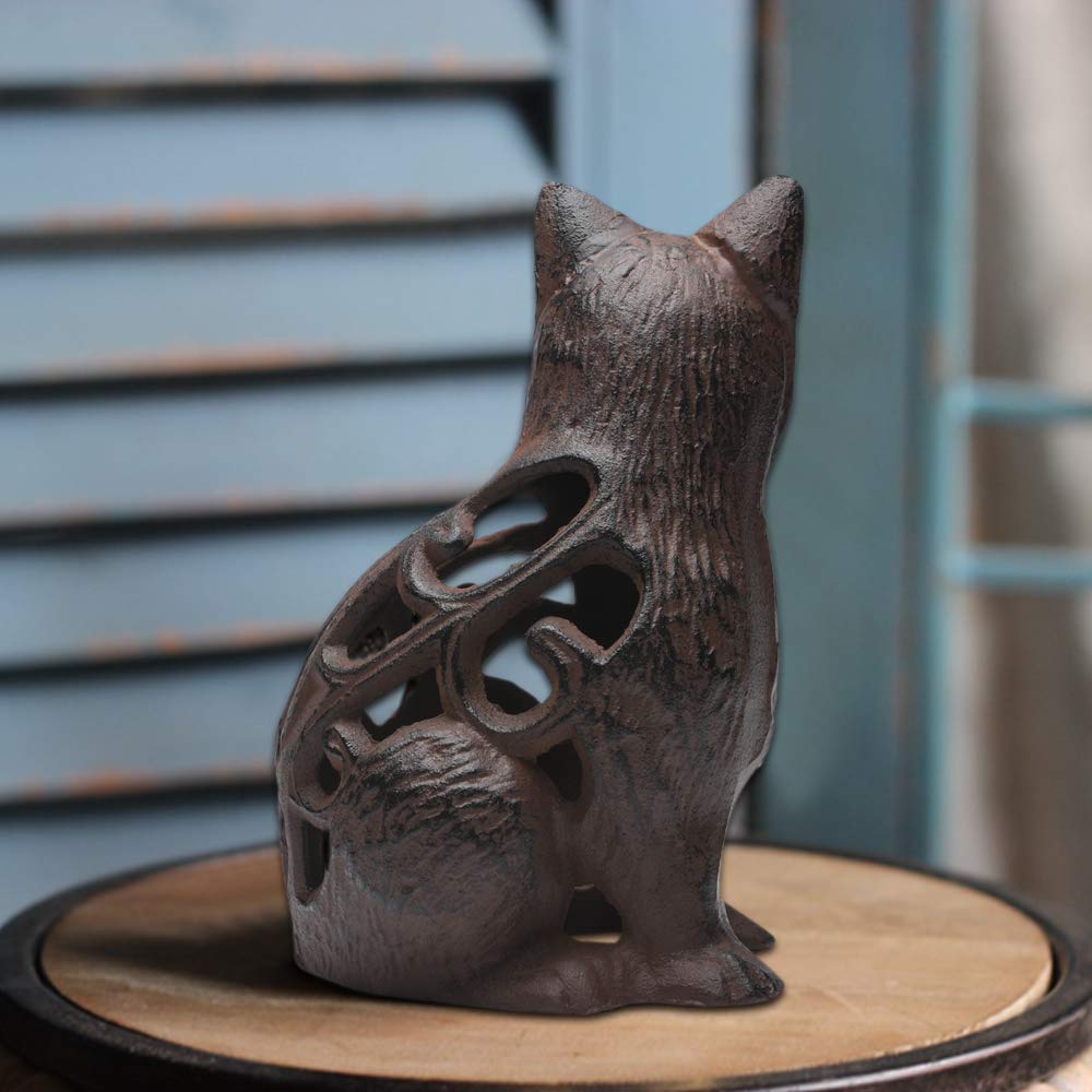 PopTop Brass Cast Iron Sitting Cat Statue Hollow Cat Sculpture