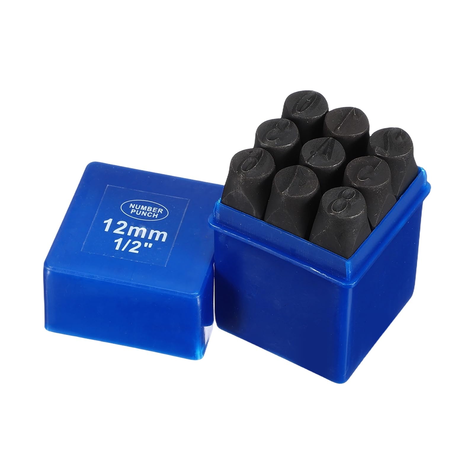 sourcing map 9Pcs Metal Number Stamps Set 15/32" (12mm) 40Cr Number Stamping Kit Hand Stamping Punch Tool Set with Blue Case for Jewelry Making Craft Arts Ring Bracelet