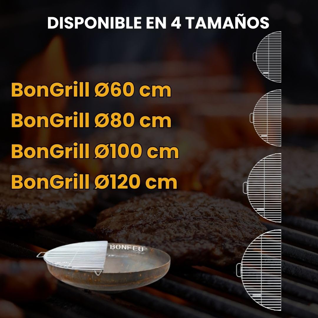 BonFeu 1/2 BonGrill Ø80 cm - Parrilla para Cuenco de Fuego - Ideal para Barbacoas y Parrillas al Aire Libre - Diseño Robusto y Duradero