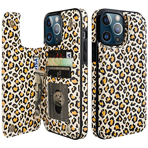 Image of HAOPINSH iPhone 13 Pro Max Wallet Case - Leopard Cheetah Pattern Flip Folio PU Leather Kickstand Card Slots Case, Double Magnetic Clasp, 6.7 inch