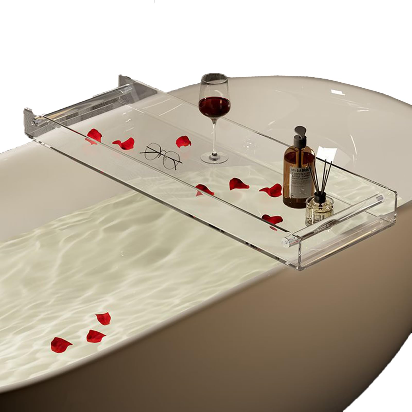 JKJZSALJ Stylish Clear Acrylic Bathtub Caddy Tray - 90Cm Bath Shelf For Towels Wine Candles Phone & Shower Essentials - Perfect Bathroom & Accessory-70Cm
