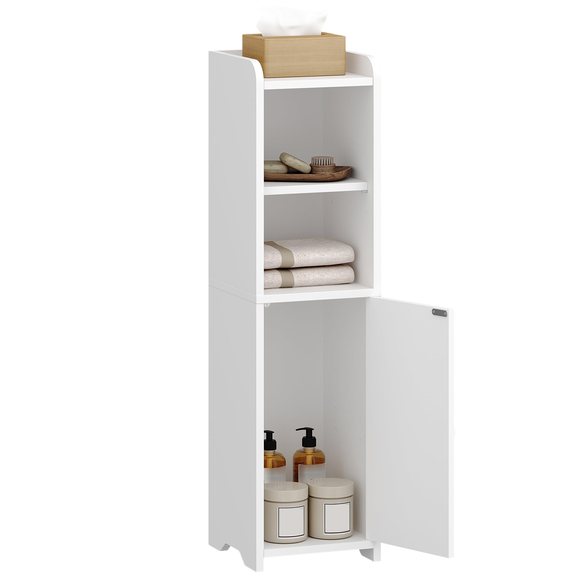 Hzuaneri Meuble de Salle de Bain, Meuble de Rangement avec Portes, Armoire d’Angle avec Étagères Réglables, Armoire de Toilette, ‎20 x 20 x 75 cm, Blanc BC19703X