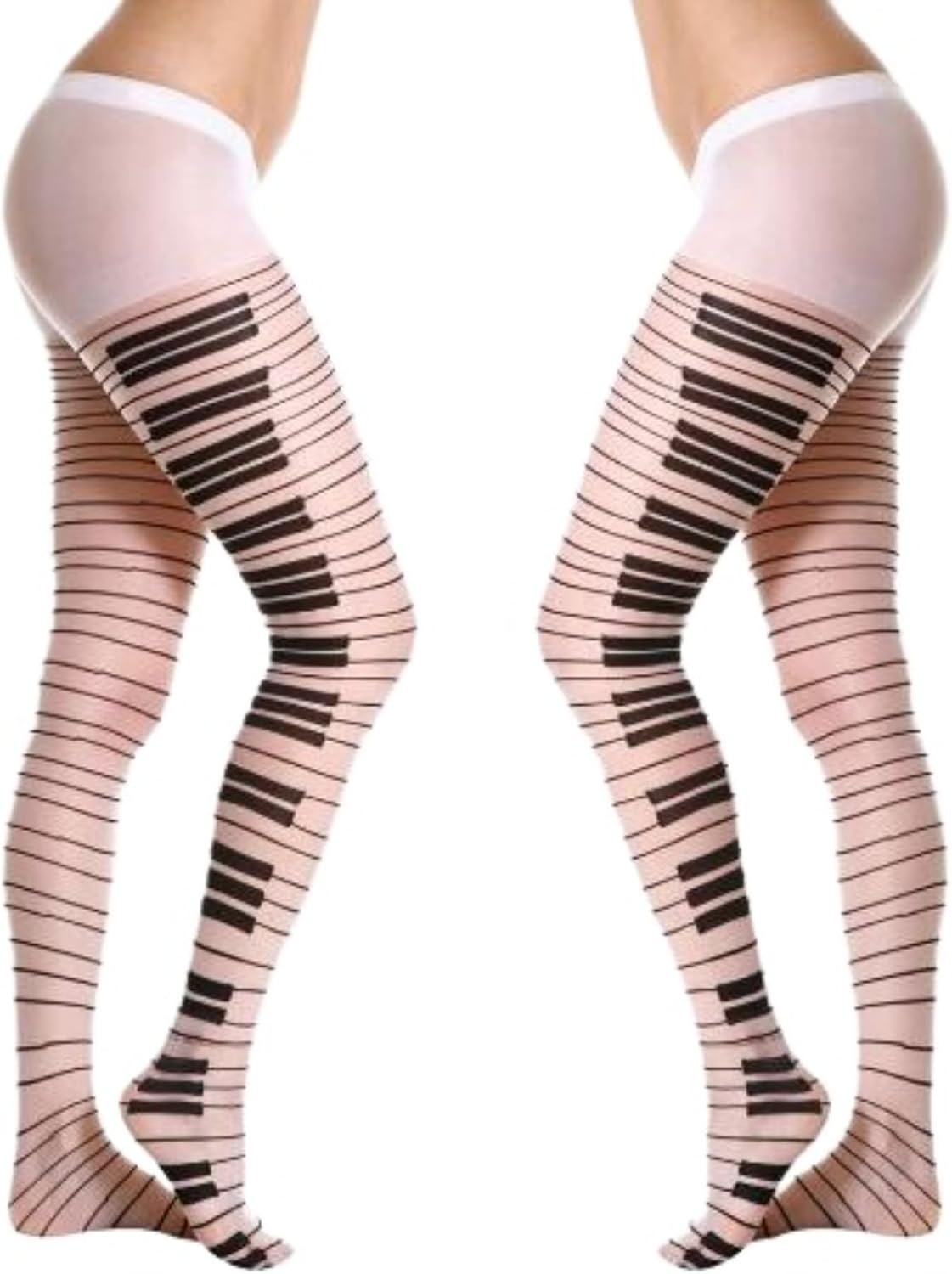 Womens Whimsy Twee Piano Tights Funky Patterned Stockings Emo Scene Alt Whimsical Clothes Y2k Aesthetic - Image 2