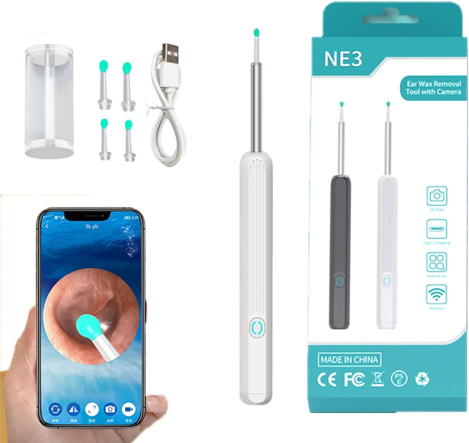 MatLogix NE3 Ear Wax Removal Tool - Wireless Ear Otoscope, 1296P FHD Camera with 6 LED Lights, IP67 Waterproof, Compatible with iPhone, iPad, Android, Laptop-picture-17