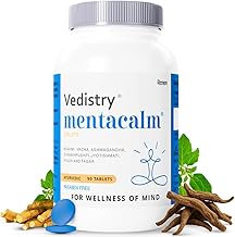 Vedistry Mentacalm Tablets | Ayurvedic Stress & Anxiety Relief | Ayurvedic Support for Calm Mind, Focus & Emotional Balance | Clinically Proven to Reduce Stress & Anxiety – 90 Tablets (Pack of 1)