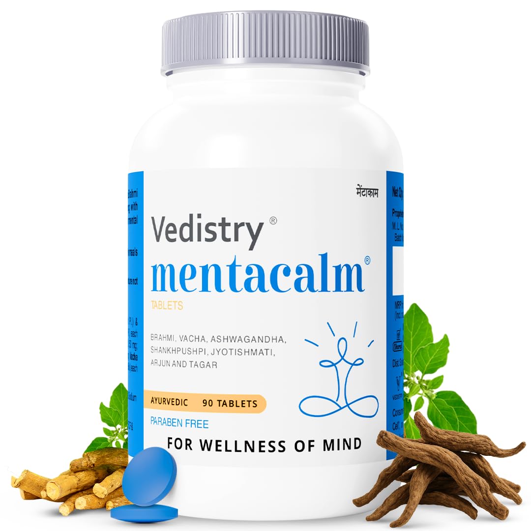 Sponsored Ad - Vedistry Mentacalm Tablets | Ayurvedic Stress & Anxiety Relief | Ayurvedic Support for Calm Mind, Focus & Emotional Balance | Clinically Proven to Reduce Stress & Anxiety – 90 Tablets (Pack of 1)