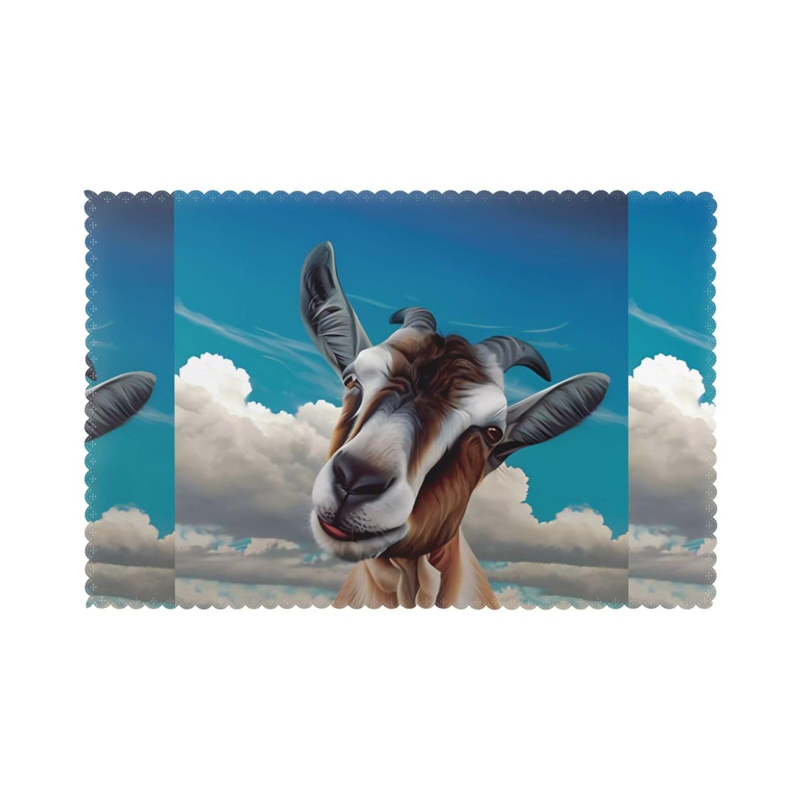 WHJSSF Goat Prints Placemats Set of 6 12x18in - Durable Table Layers with Heat-Resistant & Wrinkle-Free Polyester