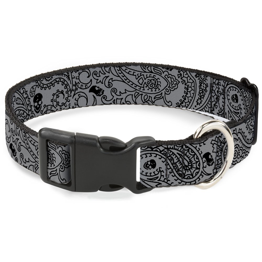Collier bandana têtes de mort argenté noir Buckle Down 1/2 pouce de large