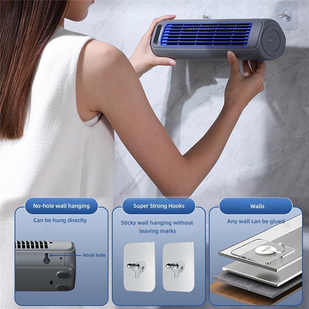 Ventilateur Mobile Rafraîchissant Rechargeable - 3 Vitesses, Silencieux - Fixation Murale Ou Posé - Autonomie Jusqu'à 24h