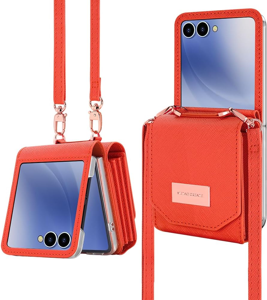 Accordion Crossbody Wallet Case for Samsung Galaxy Z Flip 7 Large Capacity Card Slots Photo Window Stylish Versatile Accessory Orange