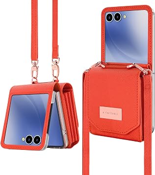 Accordion Crossbody Wallet Case for Samsung Galaxy Z Flip 7 Large Capacity Card Slots Photo Window Stylish Versatile Accessory Orange