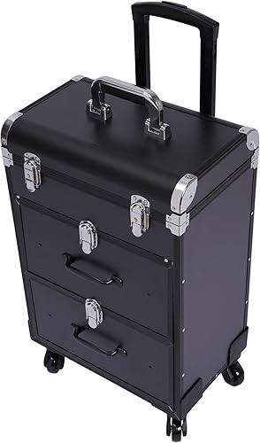 Miniatura 6 de Estuche de tren de maquillaje rodante, caja organizadora profesional de cosméticos de 3 capas con cajones divisores, estuche de viaje, estuche de