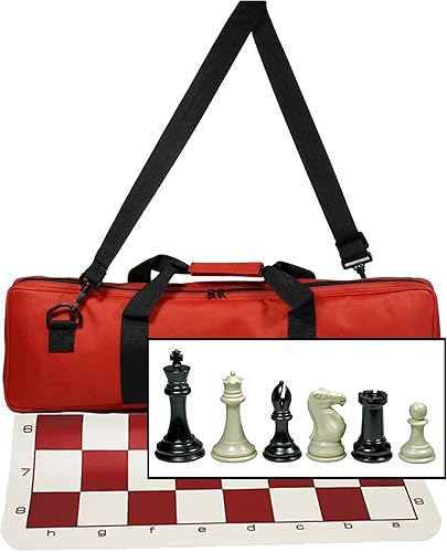 WE Games Ultimate Tournament - Juego de ajedrez portátil rojo, 4 pulgadas, King, juego de ajedrez de viaje con alfombrilla de silicona plegable,