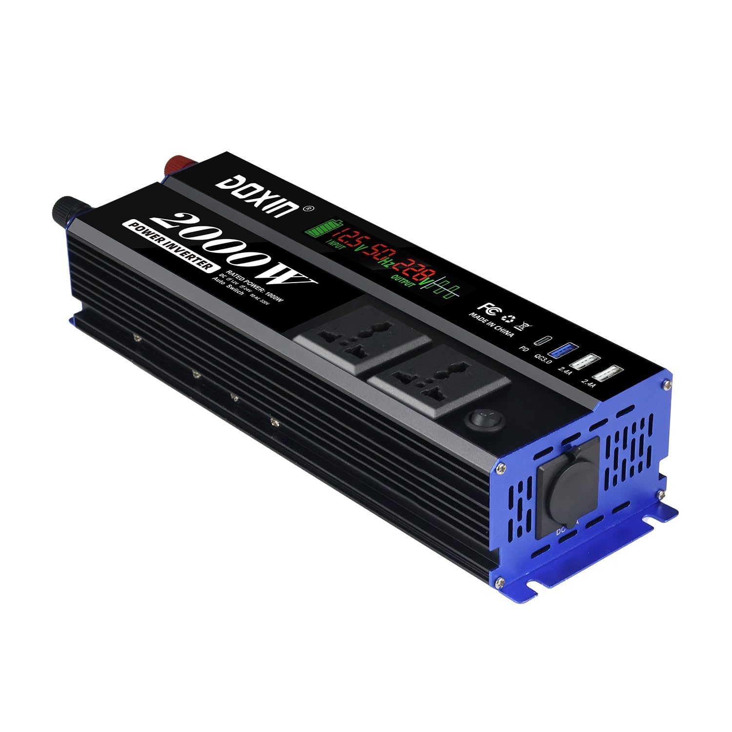 Inversor modificado de 500 W, 1000 W, 12 V CC/24 V CC a 220 V CA con 2 puertos USB, PD 22 W QC 18 W carga rápida (1000 W)