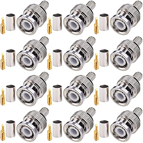 Greluma 12 Piezas Conector macho de crimpado BNC para cable RG59, RG8