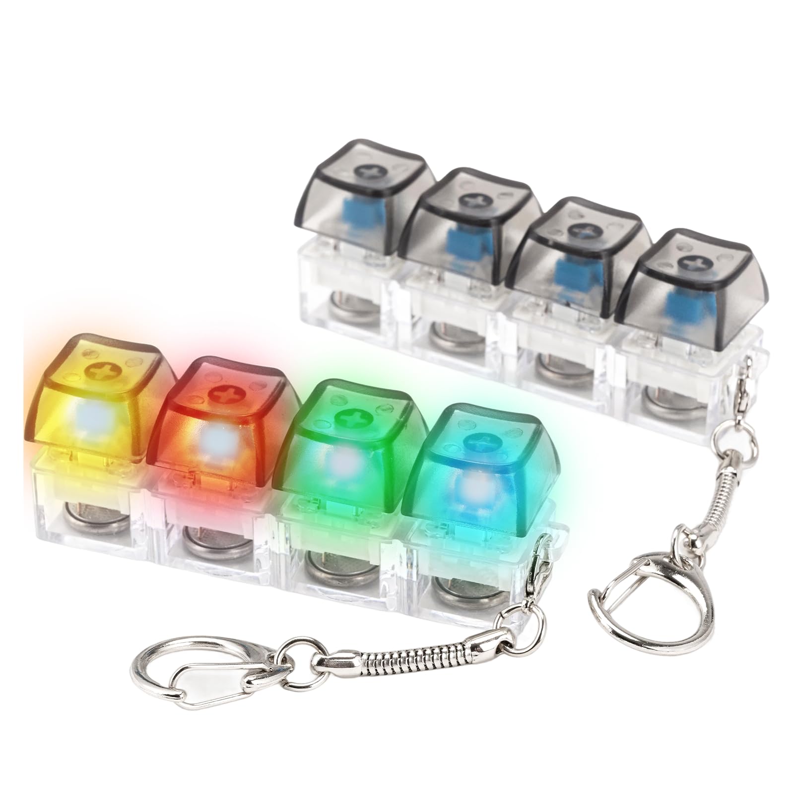 2Pcs Light Up Keyboard Fidget Toy, Funny Clicky Fidget Keyboard with Lamp, Portable Stress Relief Keyring Light-Up Clicker Stress Relief Gifts for Women Men Adults (C Black + Black) — image 1