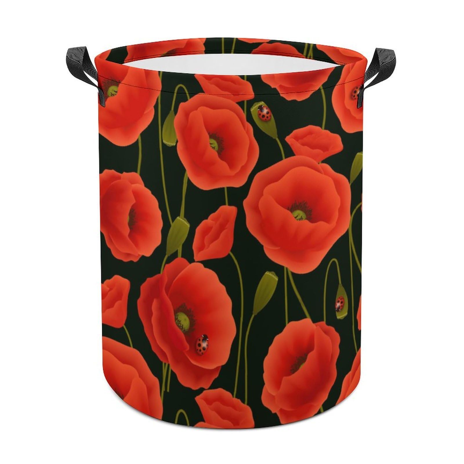 MHYRAC Laundry Hamper, Red Poppy Flower Laundry Basket, Washing Basket with Handle