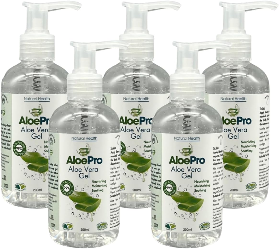 Aloe Pro Pure Vegan Aloe Vera Gel 200ml – Natural Aftersun, Cooling, Moisturising & Soothing | Cruelty Free | For Skin & Hair | Bug Bites, Minor Burns, Dermaplaning, Post-Laser Care