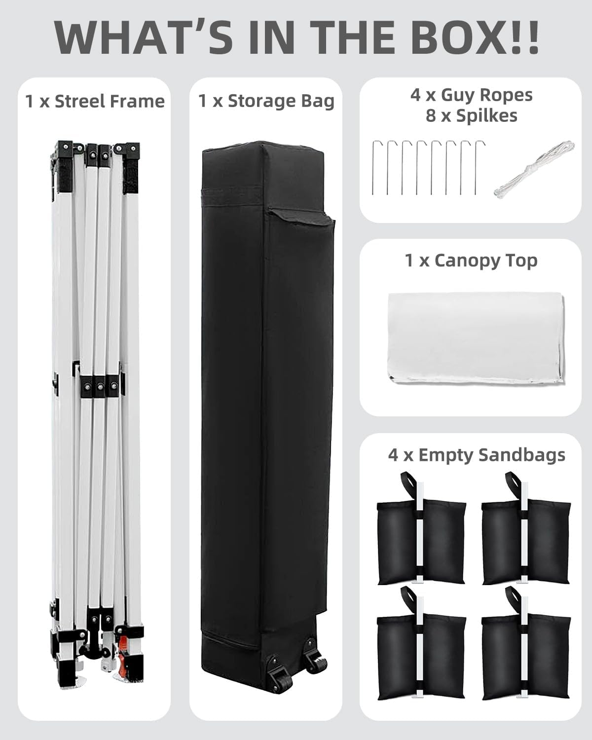 GarveeLife 10x10 Pop Up Canopy with One Button Push Setup - Heavy Duty Outdoor Canopy Tent with Portable Roller Bag - 3 Adjustable Height, 4 Weight Bags, 8 Stakes & 4 Guy Ropes Included, White