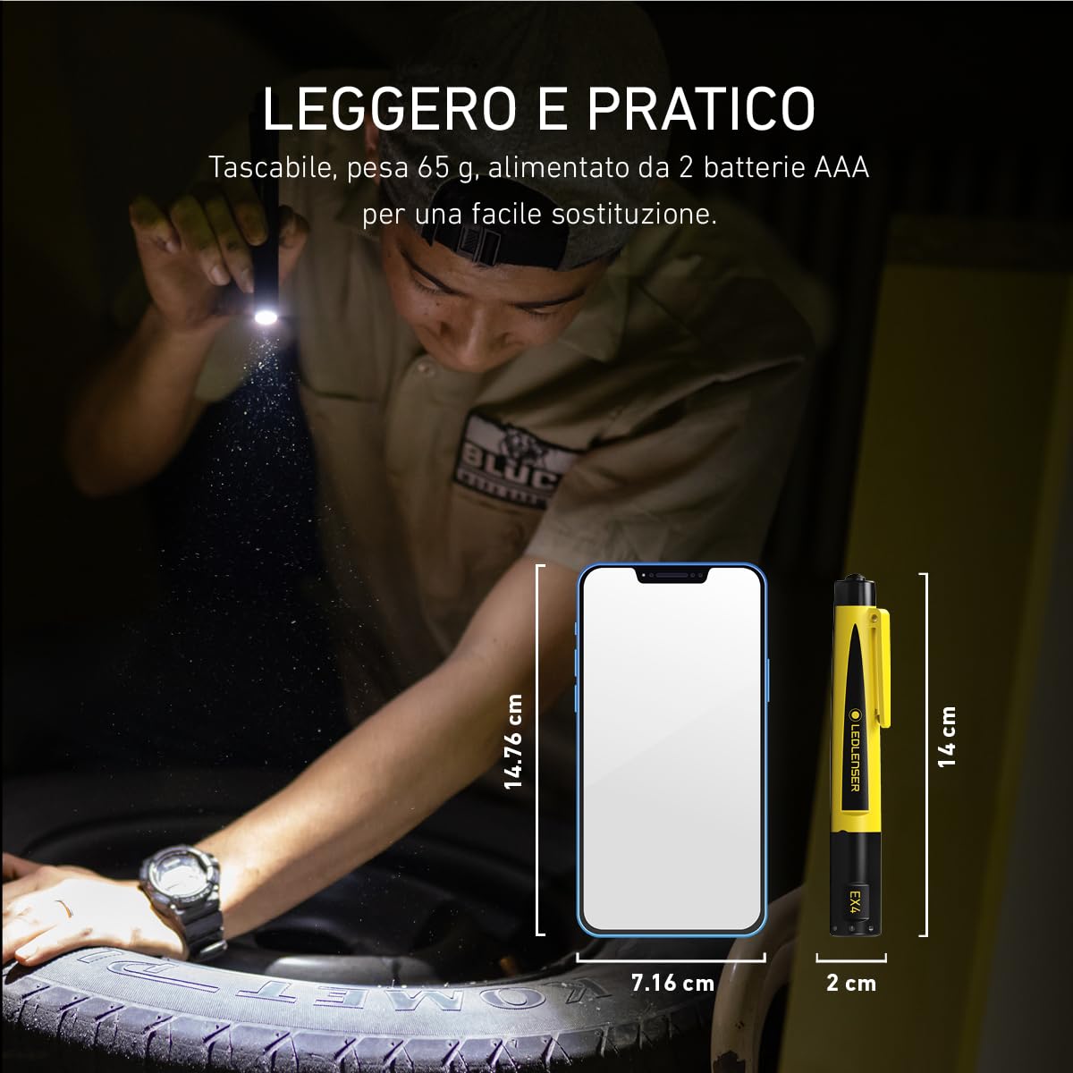 Ledlenser EX4 Torcia ATEX Zona 0, 50lm, Batterie AAA, IP66 | Certificata ATEX, autonomia fino a 7h, 1 modalità, per zone esplosive, serbatoi di carburante e silos per cereali