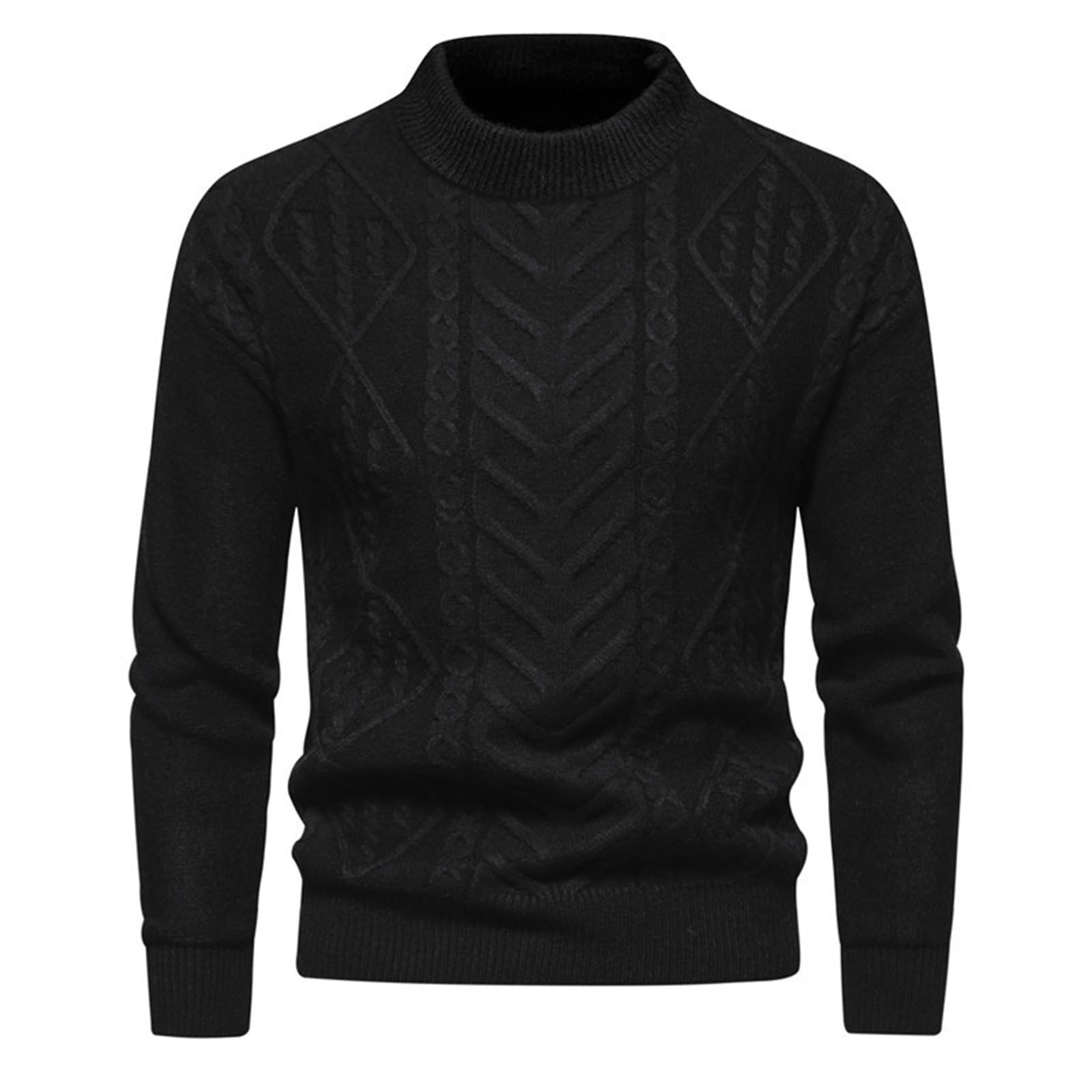 Generisch Jersey de punto para hombre, diseño trenzado, cuello redondo, manga larga, informal, básico, jacquard, jersey de invierno, cálido, suéter de trabajo, suéter de tiempo libre, camiseta de