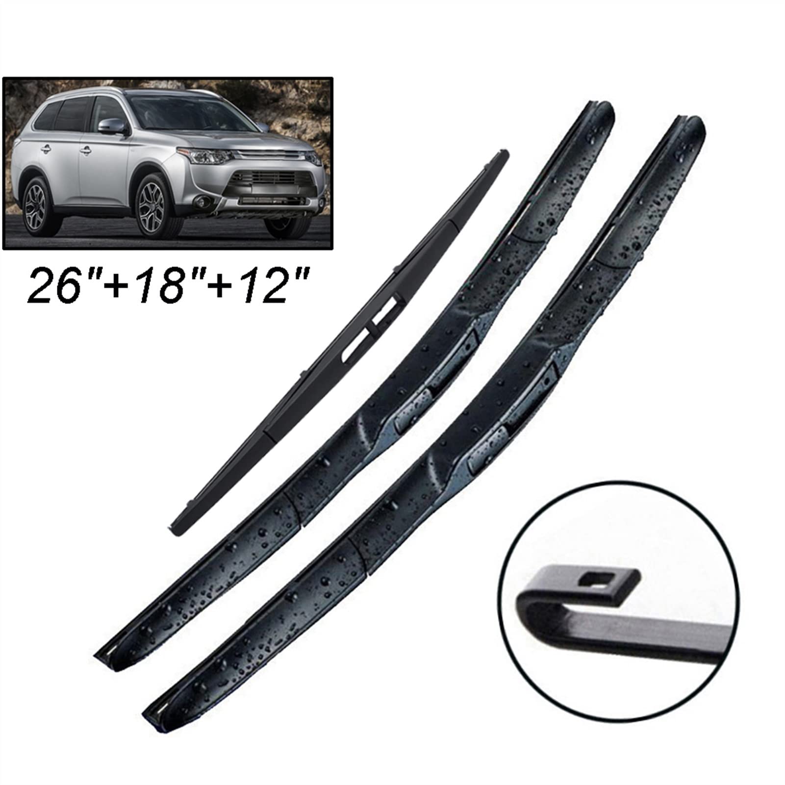 Para Mitsubishi Para Outlander MK3 2013-2016 2017 2019, Limpiaparabrisas Delantero Y Trasero, Juego De Escobillas, Parabrisas De 26 "+ 18" + 12" Parabrisas