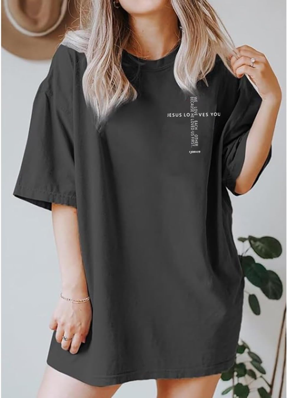 Jesus Loves You Shirt Women Jesus Oversized Tshirt Christian Graphic Faith Sayings Loose Casual Tees Tops - Image 2