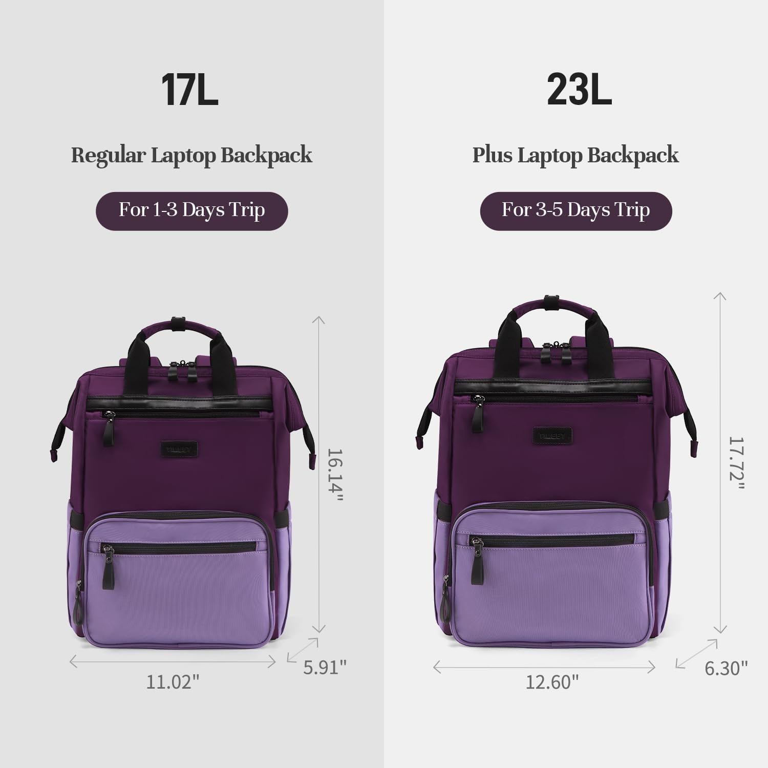 Timeet Laptop Backpack for Women Men, 17 Inch Travel Backpack with USB Charging Port, Water Resistant & Anti-theft for Work College Business, Multifunctional Carry on Backpack, Dark Purple - Image 6