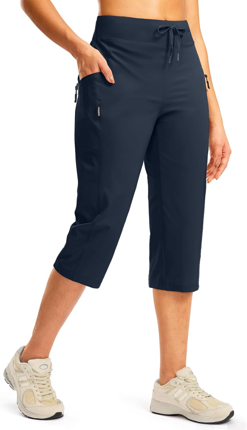G GRADUAL Women's Capri Pants with 3 Zipper Pockets Lightweight Quick Dry Hiking Travel Capris Pants for Women Casual Summer