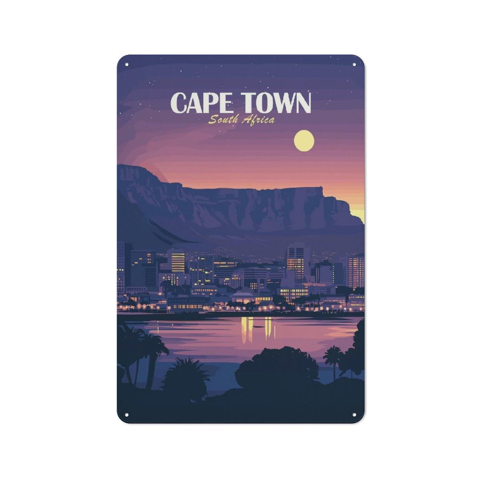Junmoney Cape Town South Africa Cityscape Retro Metal Sign 30X20cm For Lounge Or Reading Corner, For An Autumn Wall Display In Lounge And Reading Corner
