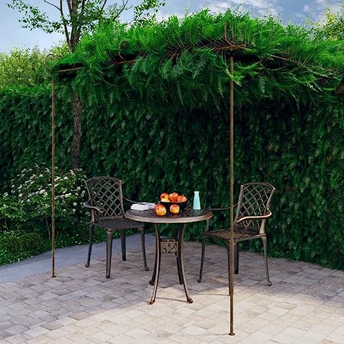 Large Antique Brown Wrought Iron Garden Arch Pergola, Decorative Outdoor Climbing Plant Support for Lush Greenery & Floral Displays, Sturdy Weather-Resistant Structure for Patios