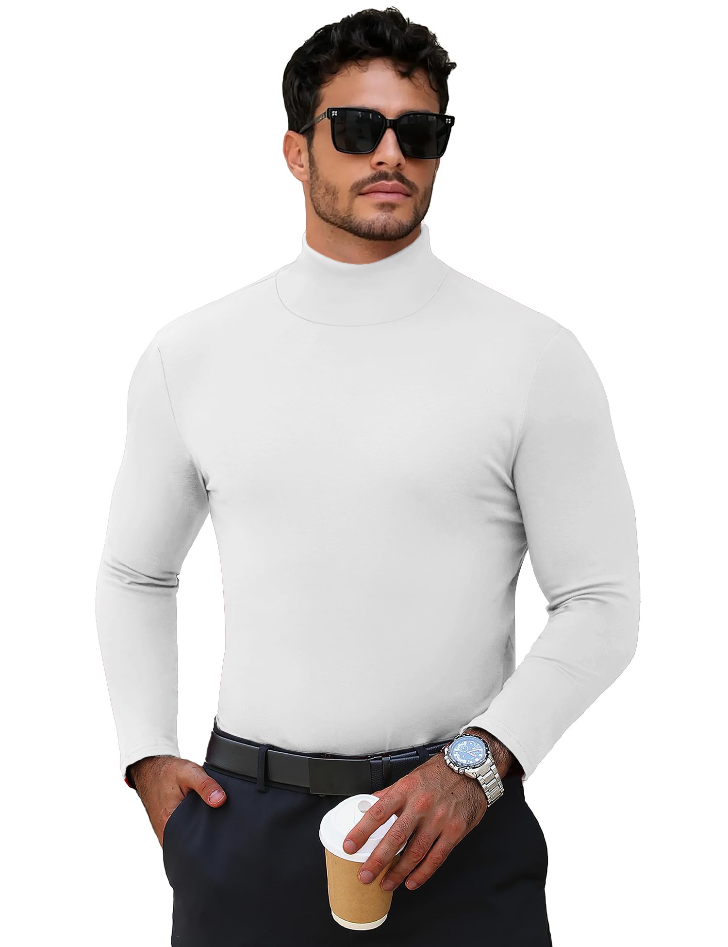 Men's Turtleneck Casual Basic High Neck Long Sleeve T Shirts Half Neck Lightweight Pullover Sweater