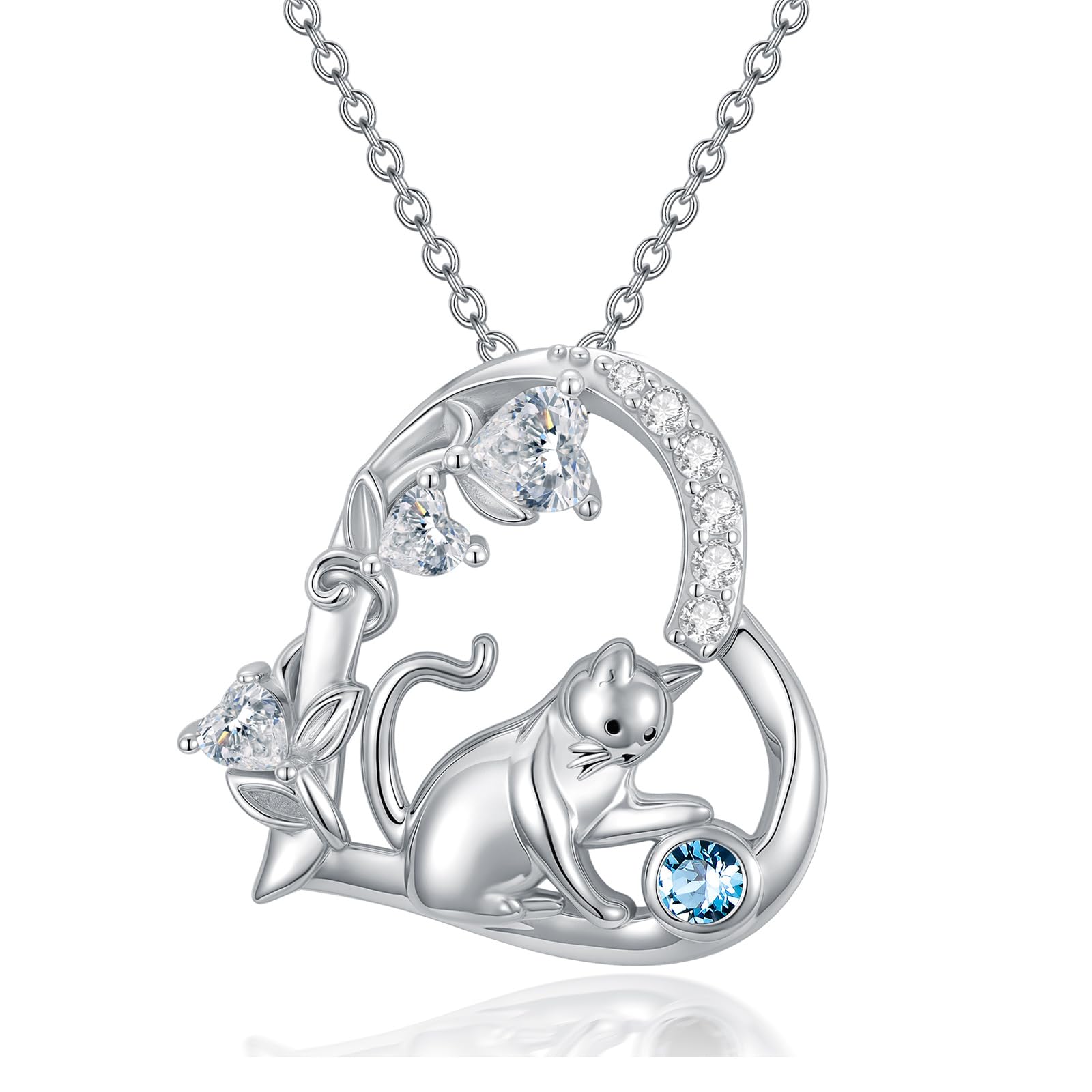 Teddy Bear Necklaces for Women 925 Sterling Silver Bear/Highland Cow/Fox/Cat Birthstone Necklace Birthday Christmas Jewelry Gifts for Mom Daughter Wife Sister